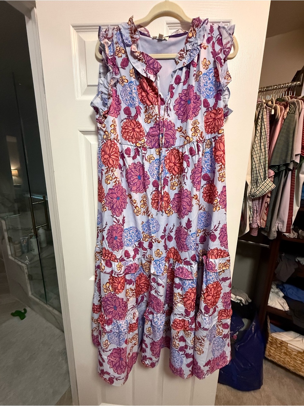 Floral Ruffle Tiered Dress - Purple & Pink